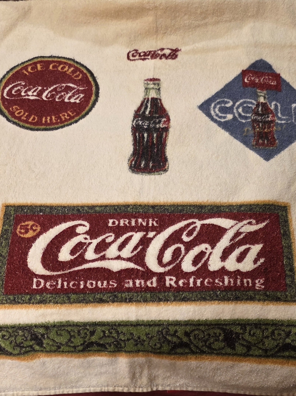 Coca Cola Cream, Red & Green Retro Logo Bath Towel